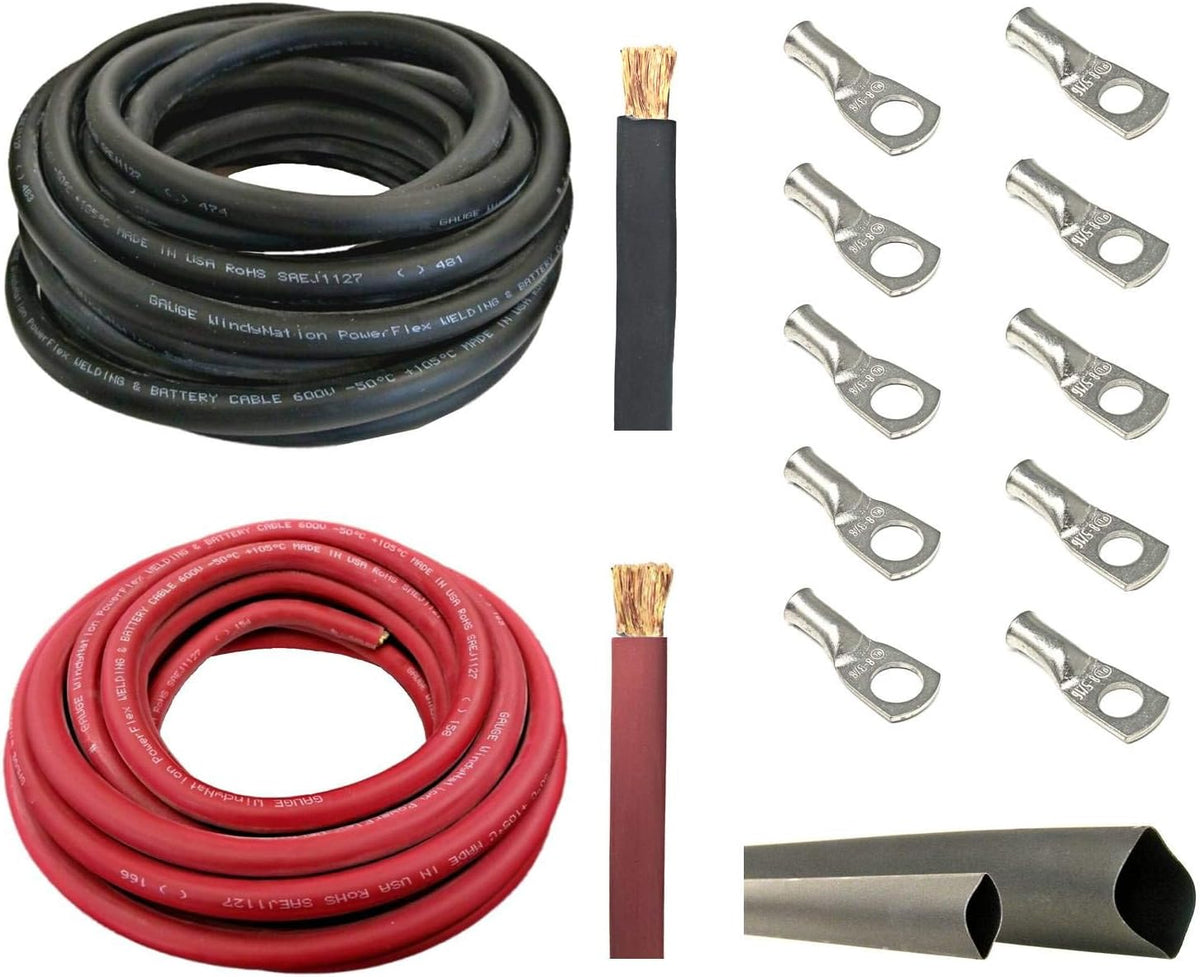4 AWG 15 Feet Black + 15 Feet Red Pure Copper Cable with Lugs and Heat Shrink Tubing M56719