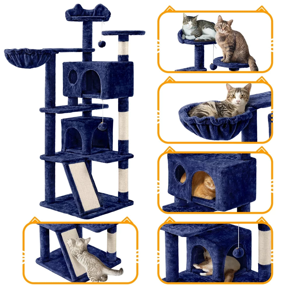 54" Double Condo Cat Tree with Scratching Post Tower E1944