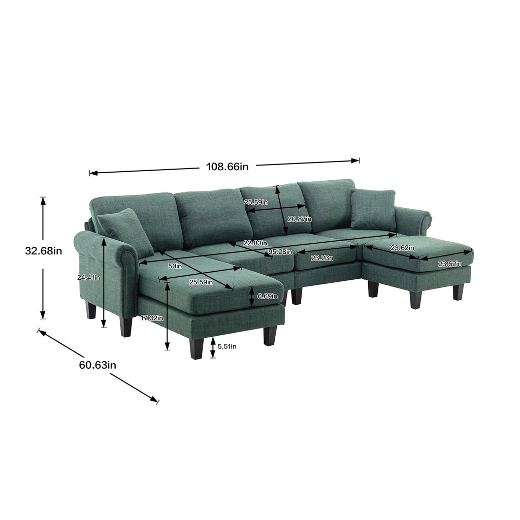 Green Sectional Sofa with Ottoman Q63830