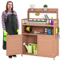 Brown Wooden Potting Bench with Storage Cabinet K783994