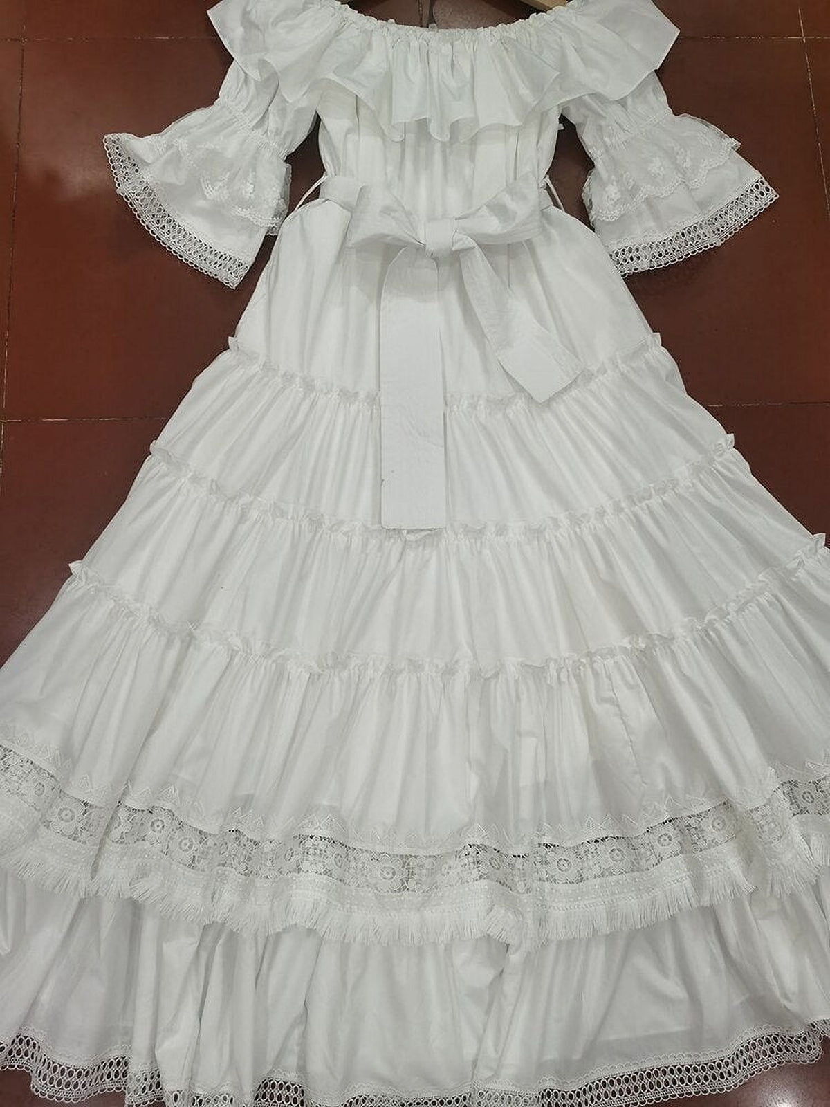 White Slash Neck Short Sleeve Long Dress P46630