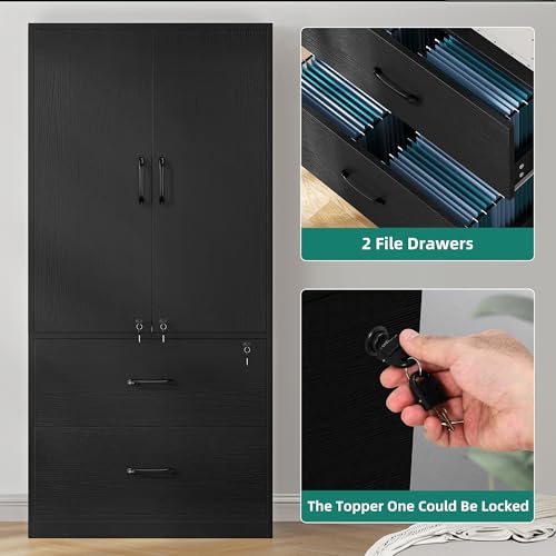 Black Wood File Cabinets with Doors and Adjustable Shelves L211599