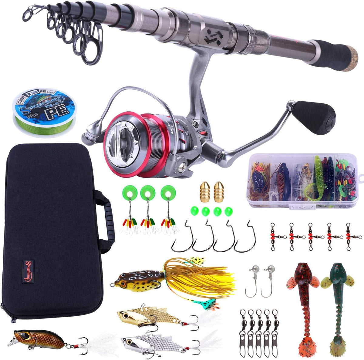 Carbon Fiber Telescopic Fishing Rod and Reel Combo with Carrying Case R88430