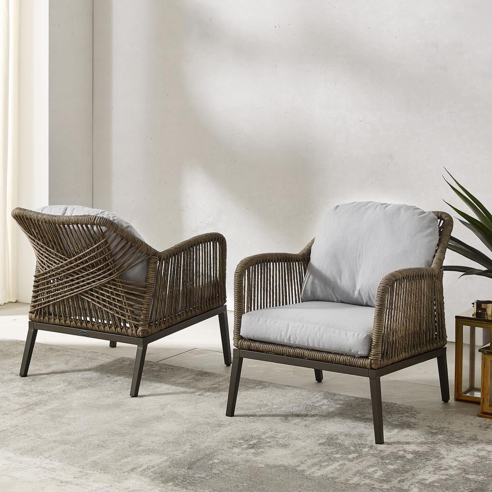 Gray Brown Wicker Outdoor Armchair Set M182