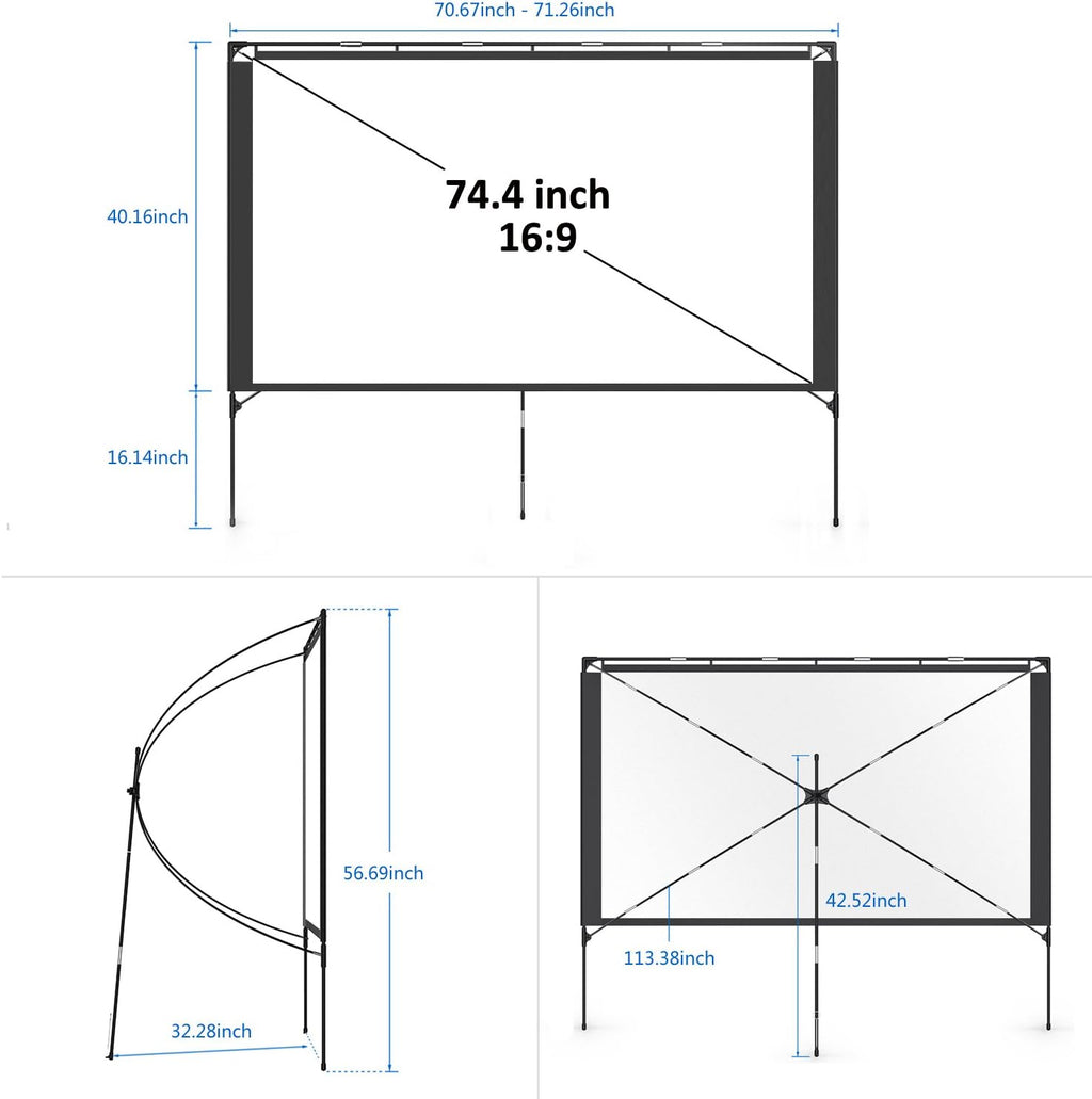 80 Inch Foldable Portable Outdoor Projector Screen with Stand and Bag W387