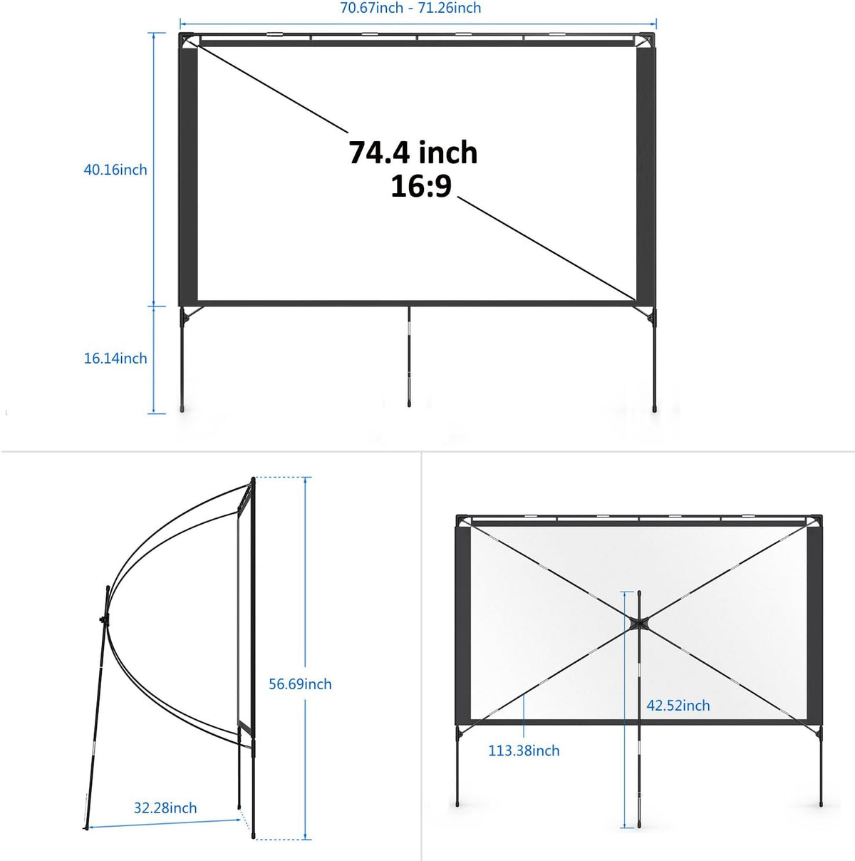 80 Inch Foldable Portable Outdoor Projector Screen with Stand and Bag W387