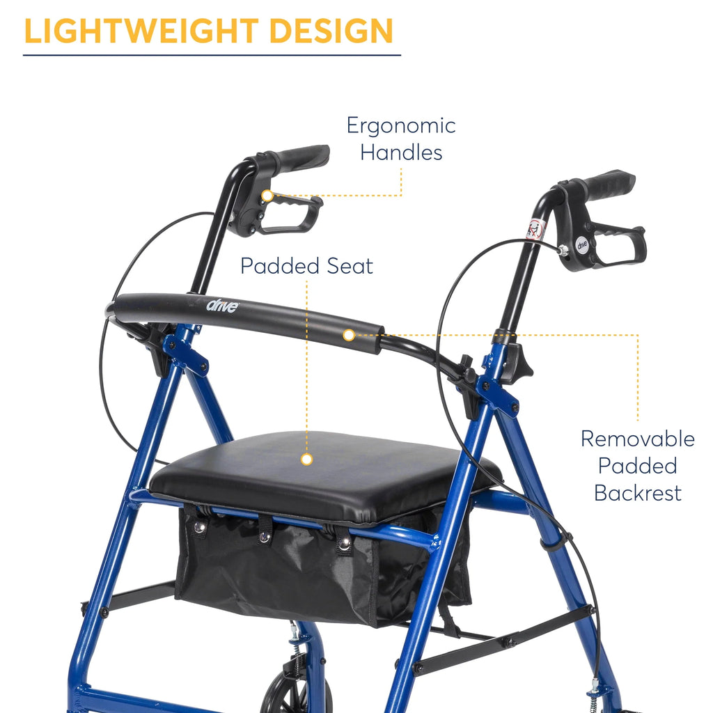 Blue 6 Wheel Rollator Walker with Padded Seat J833
