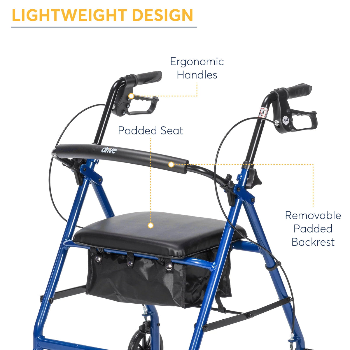 Blue 6 Wheel Rollator Walker with Padded Seat J833