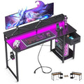 Black 40 Inch Computer Desk with LED Lights, Power Outlet, Drawer, Monitor Stand, Headphone Hook W3083