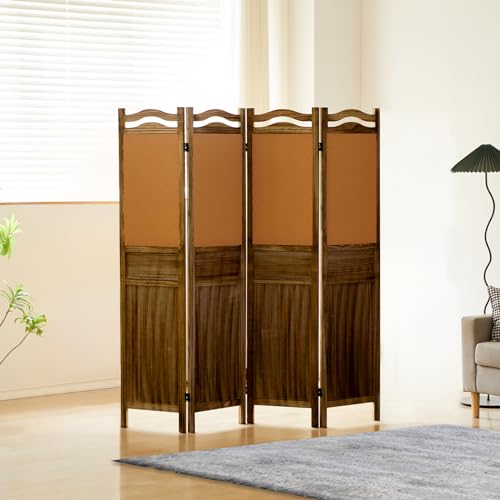 6 Panel Wood Room Divider, Light Brown I22160