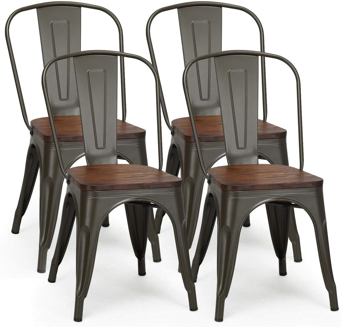 White and Brown Metal Dining Chairs Set of 4 G38082