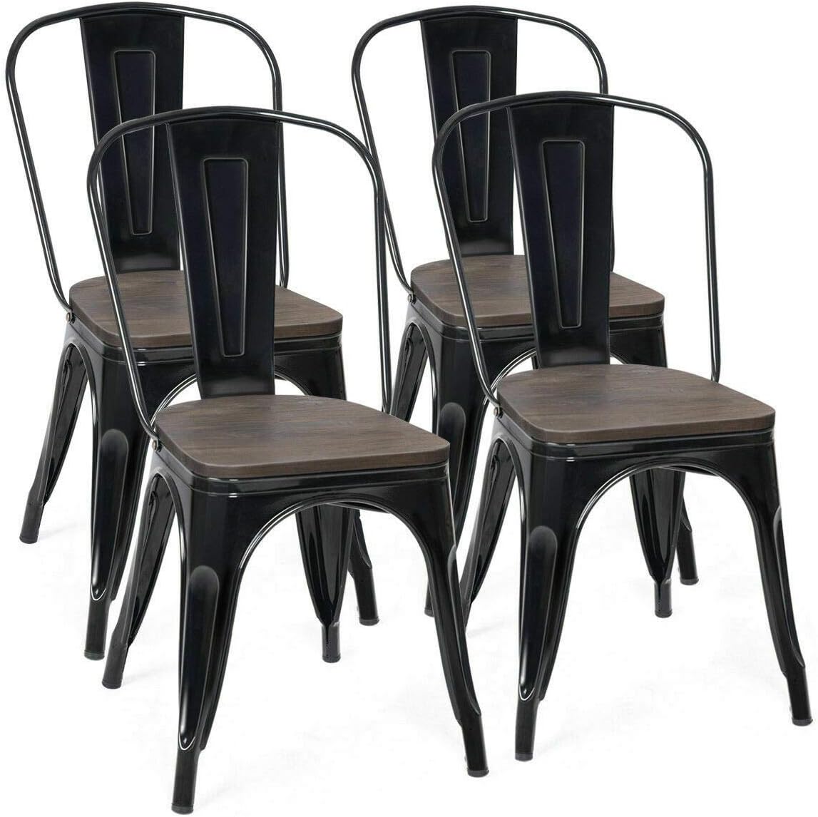 White and Brown Metal Dining Chairs Set of 4 G38082