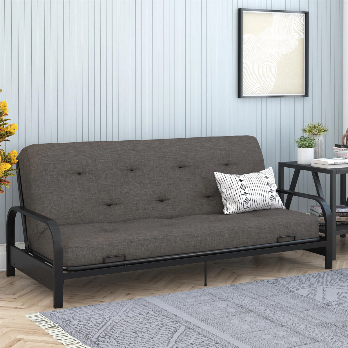 Full True Black Polyester Linen Futon Mattress U586