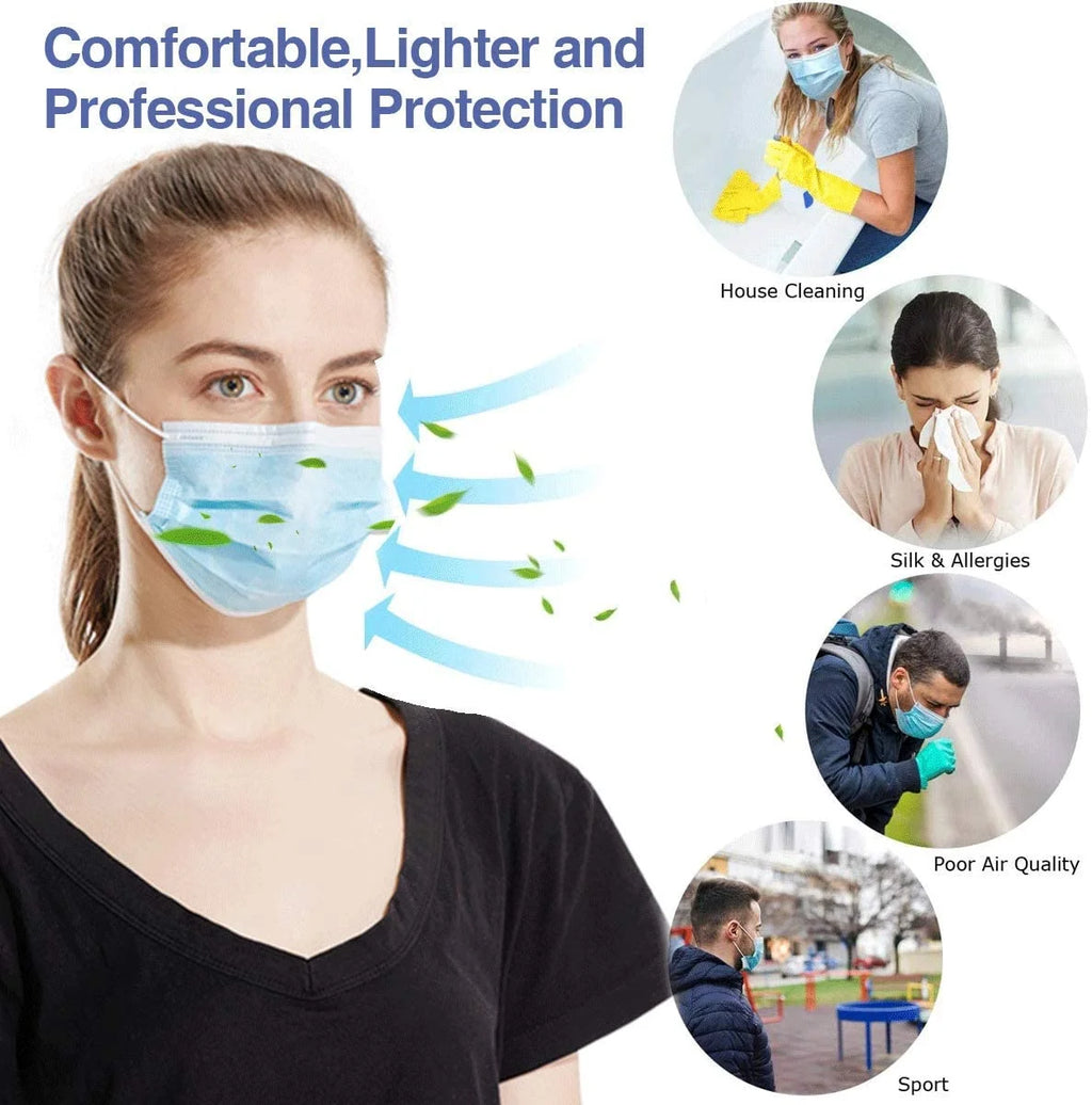 1000Pcs Blue 3-Ply Disposable Face Masks N8019