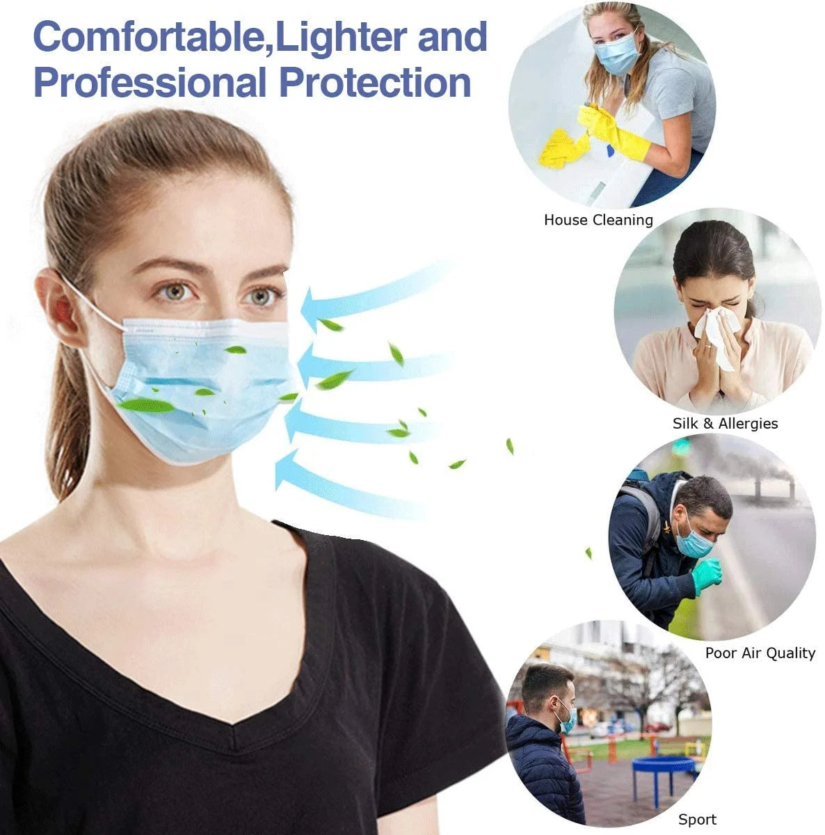 1000Pcs Blue 3-Ply Disposable Face Masks N8019