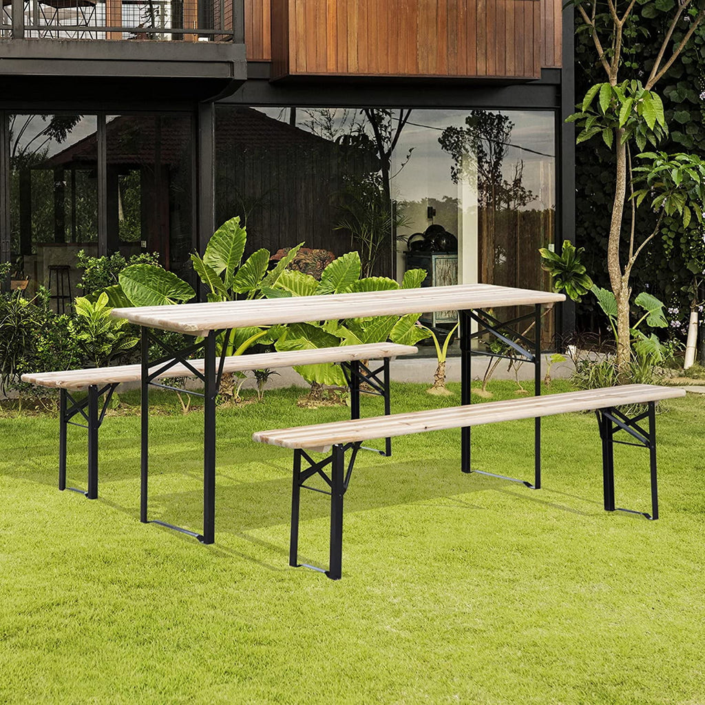6' Portable Wooden Picnic Table and Bench Set X9403