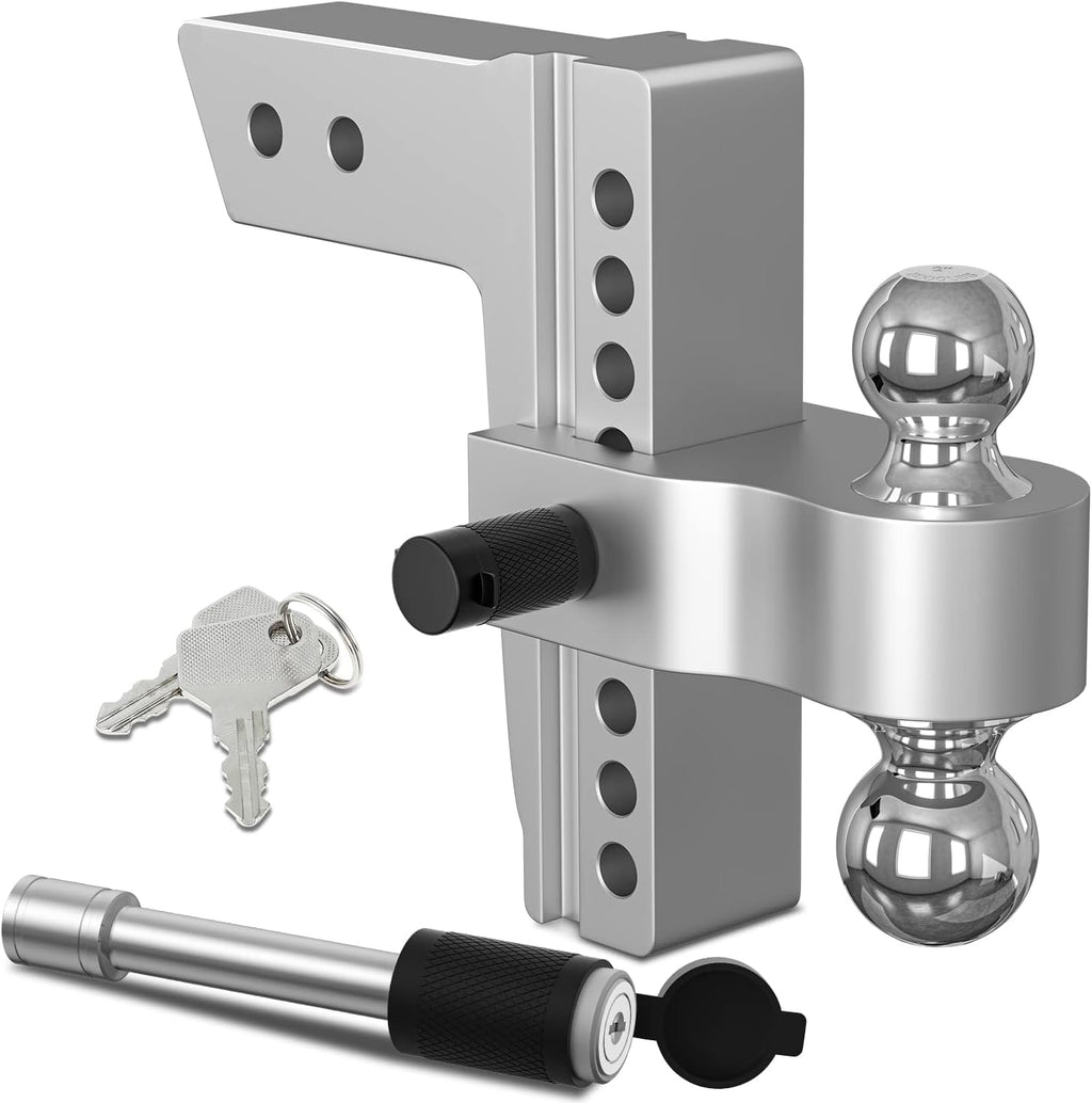 Adjustable Trailer Hitch Ball Mount, 8 Inch Drop, 2.5 Inch Receiver, 18,500 LBS GTW, Forged Aluminum Shank, Dual Balls M96815