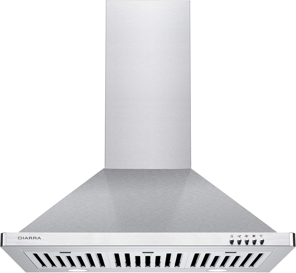 30 inch Stainless Steel Wall Mounted Range Hood with 3 Speed Exhaust Fan Baffle Filters Ducted and Ductless Convertible J68006