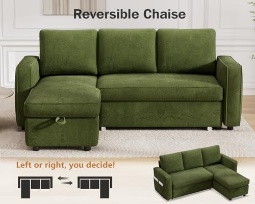 Green Chenille L Shaped Sleeper Sofa with Pull Out Bed E122