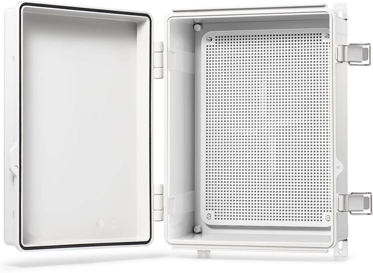 Hinged Cover Stainless Steel Latch Junction Box with Mounting Plate, ABS Plastic IP67 Waterproof Dustproof Enclosure Grey L5593
