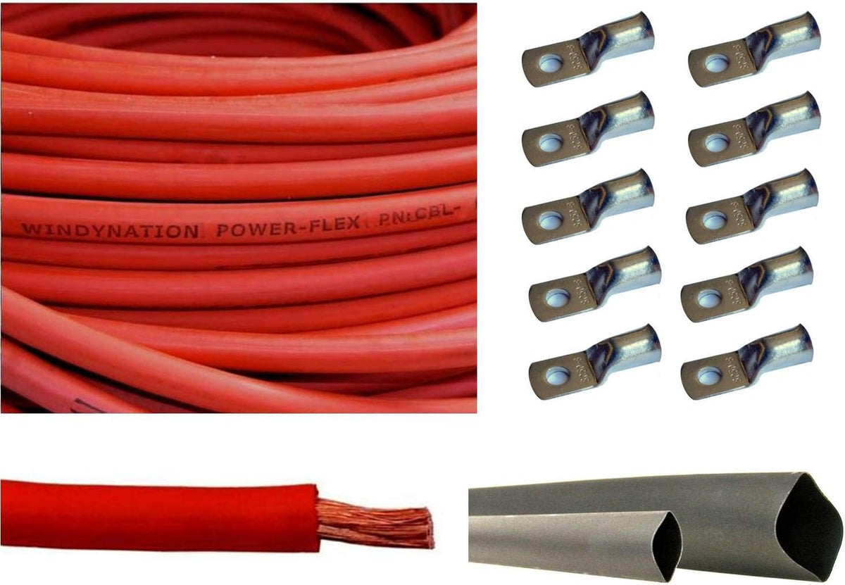 4 AWG 15 Feet Black + 15 Feet Red Pure Copper Cable with Lugs and Heat Shrink Tubing M56719