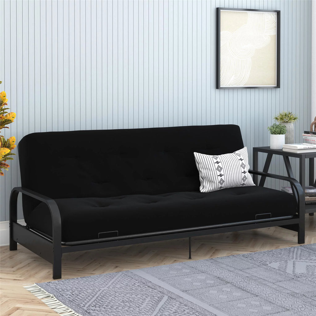 Full True Black Polyester Linen Futon Mattress U586