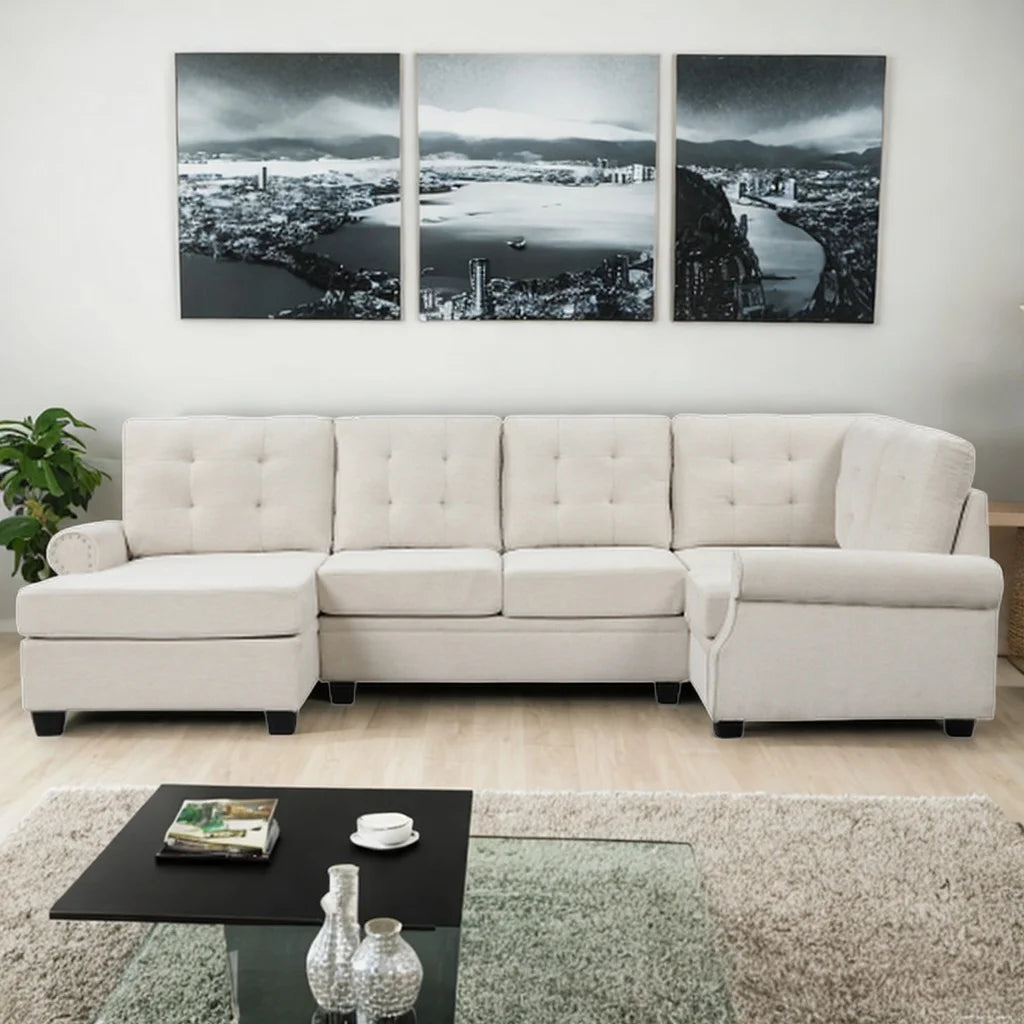 120" U-Shaped Corner Sectional Linen Fabric Sofa Y705
