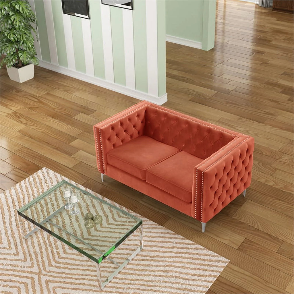 Orange Velvet Loveseat and Chair Set Z45085