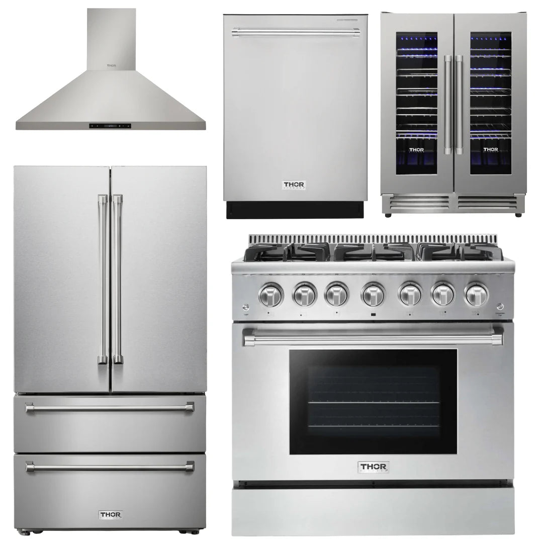 36 Gas Range, Range Hood, Refrigerator, Dishwasher, Wine Cooler Q842016