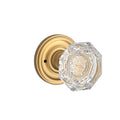 Crystal Privacy Door Knob with Round Rose Satin Brass Knobset H72442