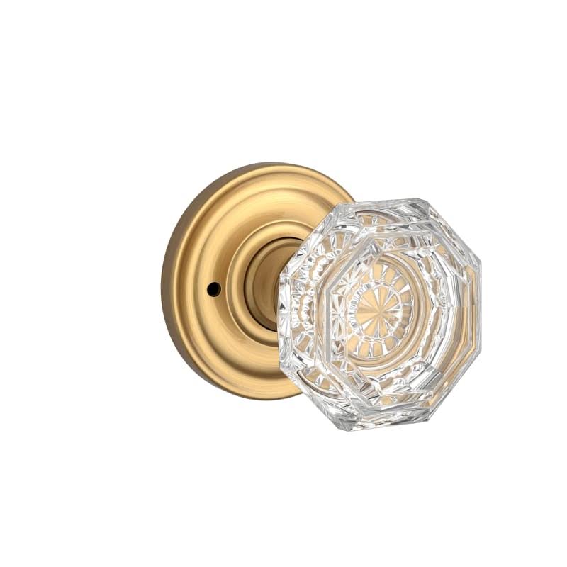 Crystal Privacy Door Knob with Round Rose Satin Brass Knobset H72442