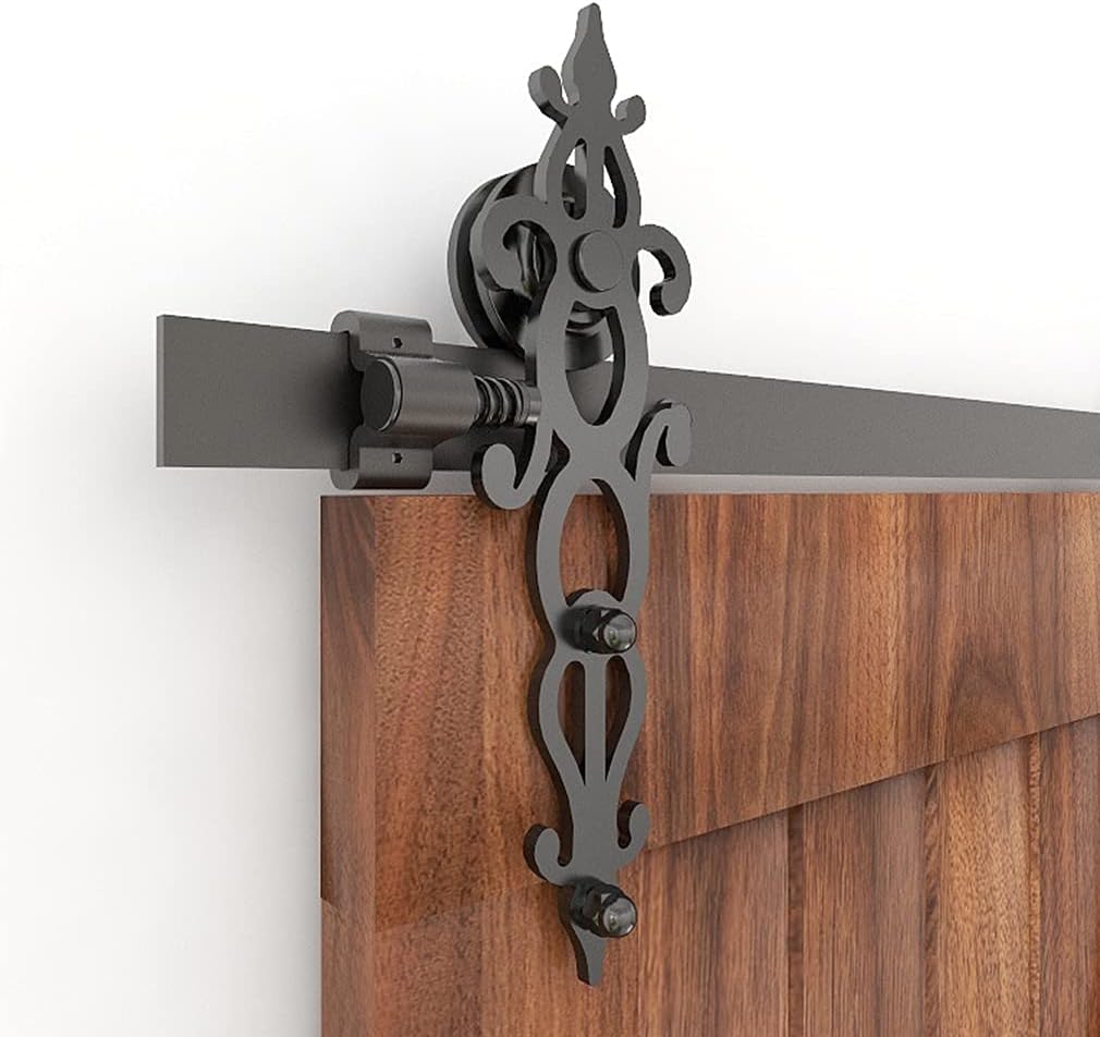 6.6FT Single Sliding Barn Door Hardware Kit Black Carbon Steel Flat Track System 5-Piece Rails Pack of 2 S7429