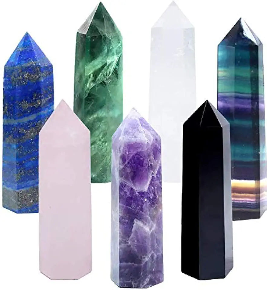3.3"-3.5" Single Point Healing Crystal Wand 6 Faceted Reiki Chakra Stones V33711