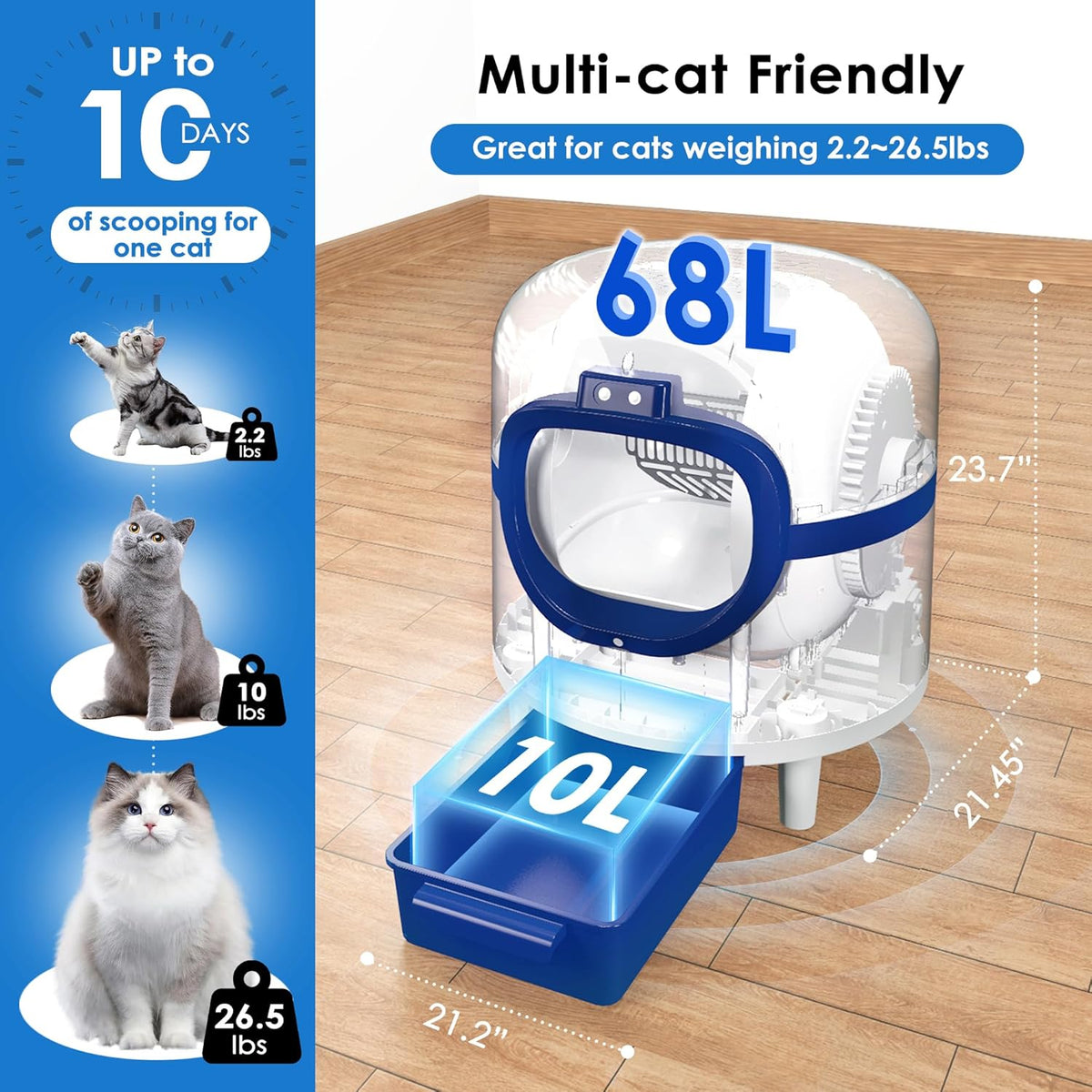 White & Blue Self Cleaning Automatic Cat Litter Box with 2 Rolls Garbage Bags P99947