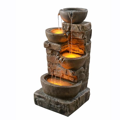 LED Outdoor Water Fountain Stone Gray U36785