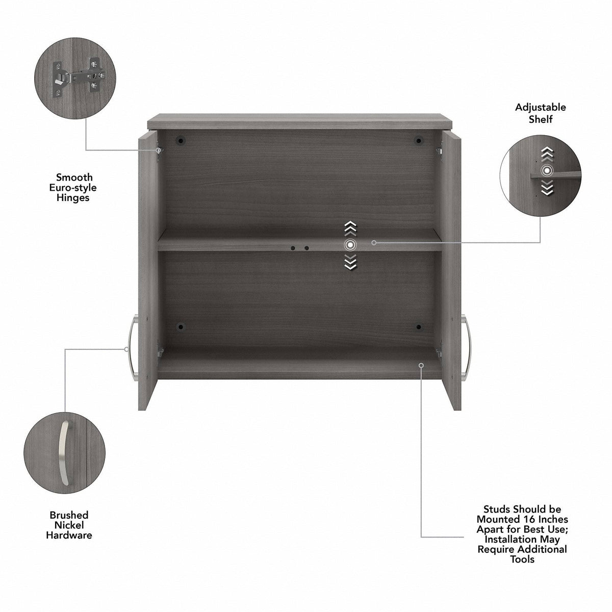 Platinum Gray Wall Cabinet with Doors and Shelves P757