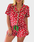 Christmas Candy Cane Print Pajama Short Set J119