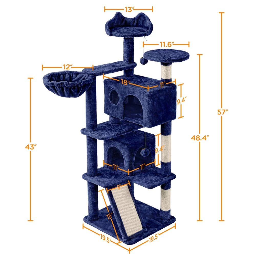54" Double Condo Cat Tree with Scratching Post Tower E1944