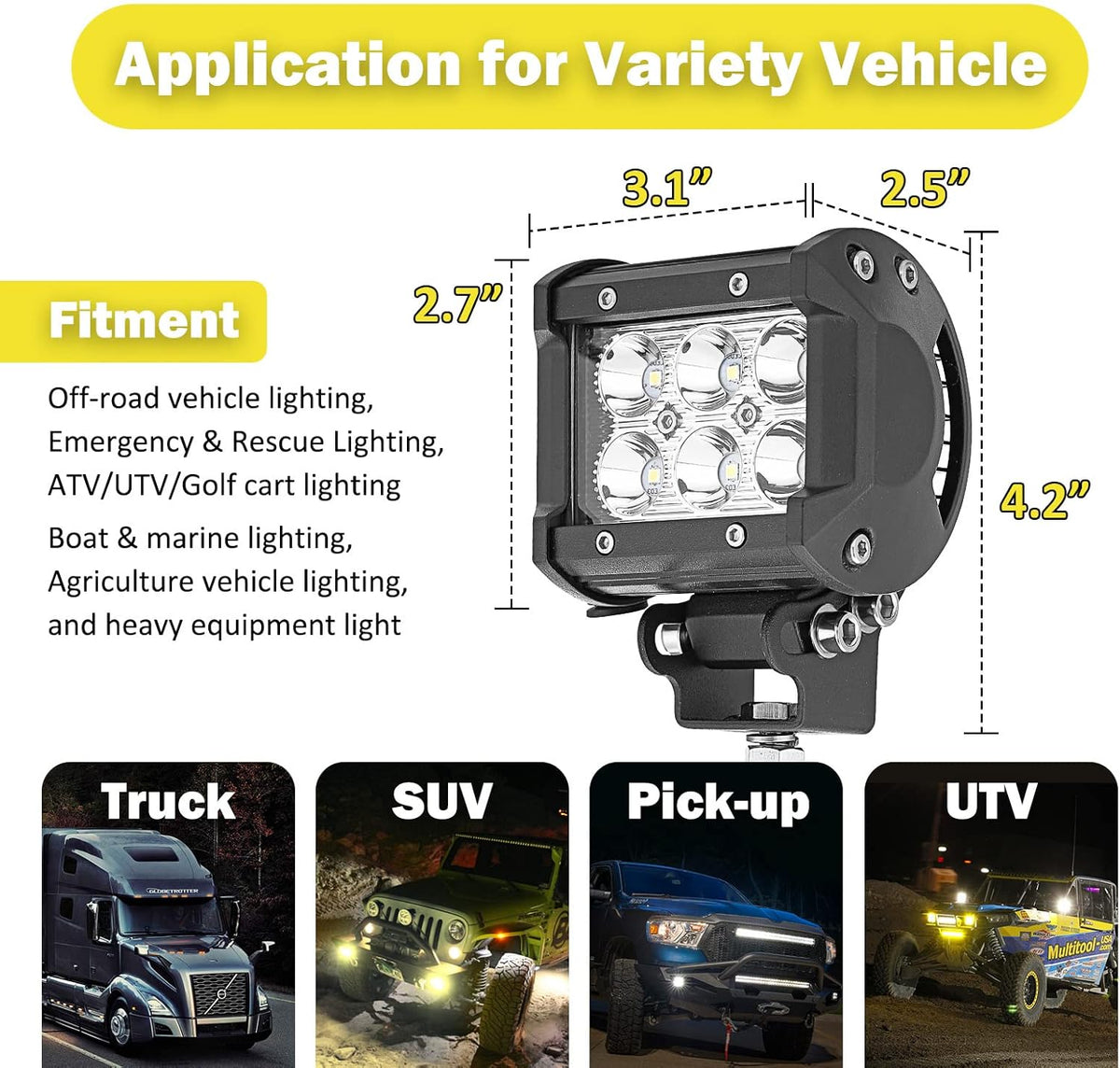 Front Pillar Roll Cage Light Mount Brackets Pair 18W 4 LED Spot Work Lights with Wiring Kit B3167