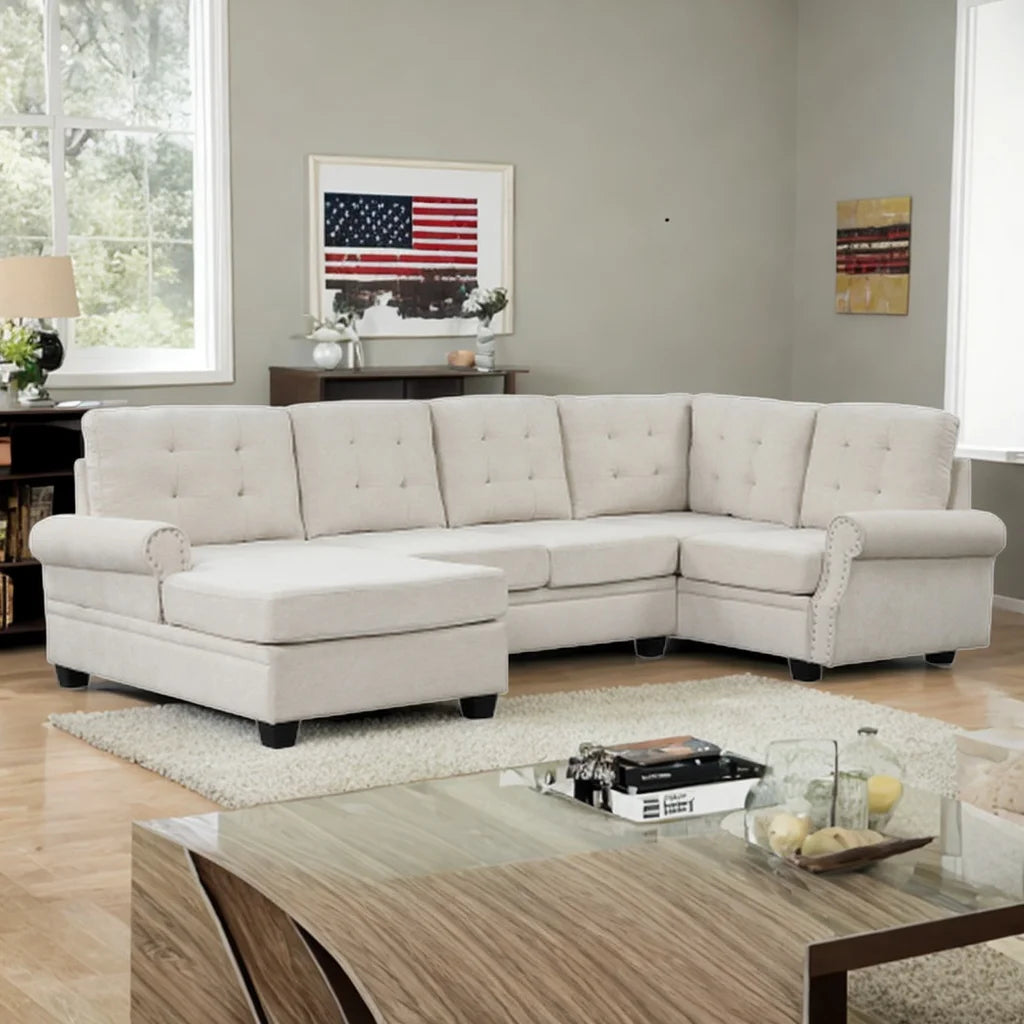 120" U-Shaped Corner Sectional Linen Fabric Sofa Y705