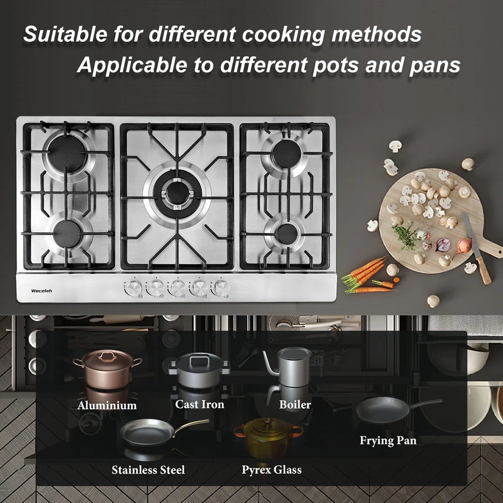 34" 5 Burner Dual Fuel Stainless Steel Gas Cooktop E734