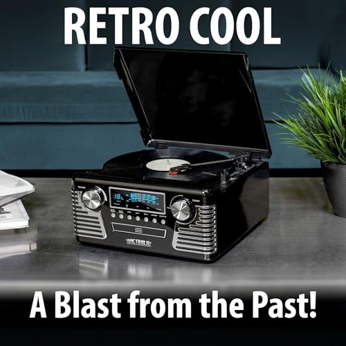 Black 3-Speed Turntable with CD Player, AM/FM Radio, Bluetooth Y13955