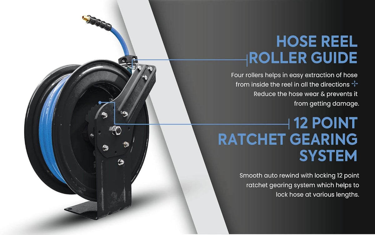 Retractable Hose Reel with 1/2" X 50' Air Hose, 300 PSI D736