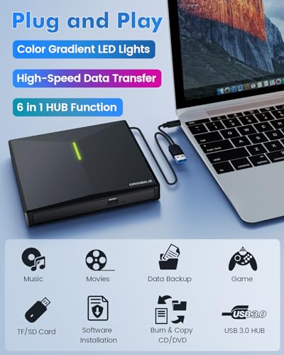 USB 3.0 Type-C Ultra Slim 13mm Portable CD DVD +/-RW Drive (Black) C6359