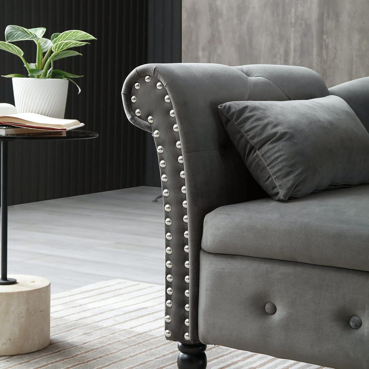 Gray Velvet Chaise Lounge Chair with Storage Z823