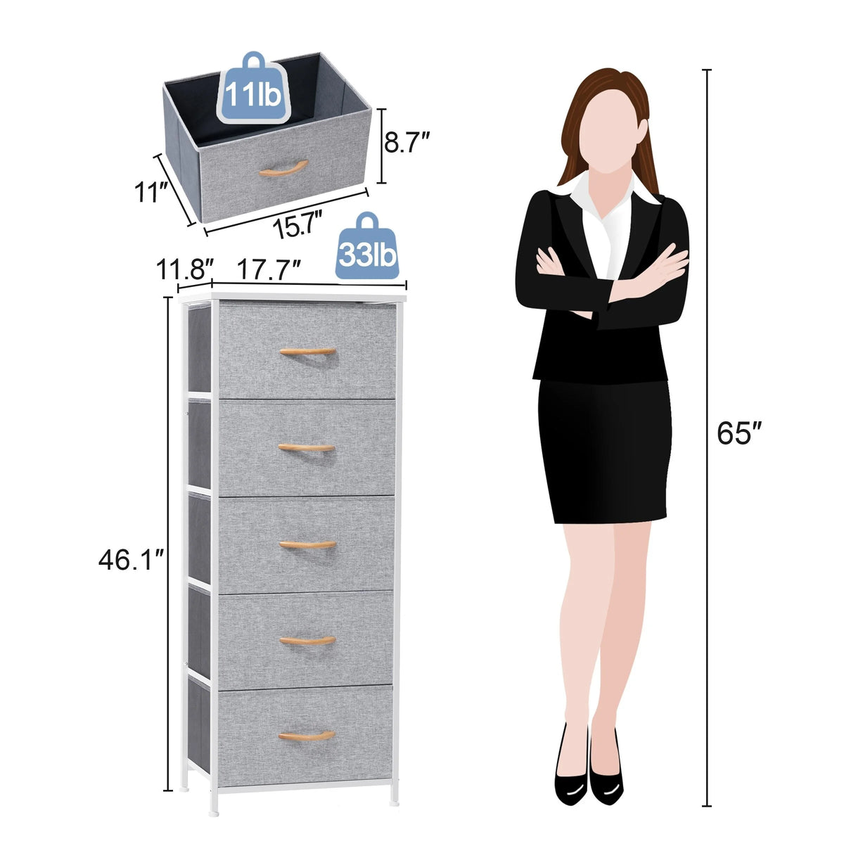 5 Drawer Fabric Dresser E437262