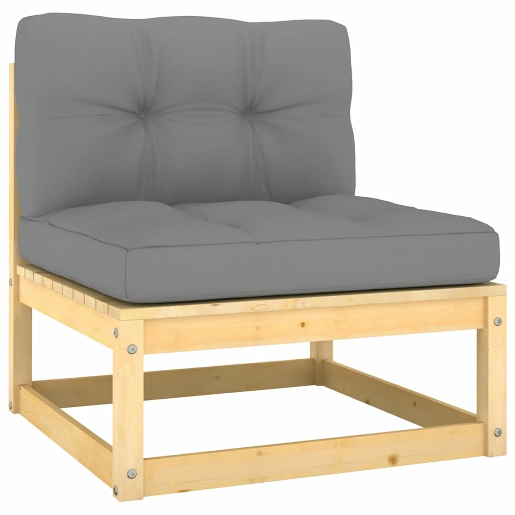 11 Piece Gray Cushioned Pinewood Sectional Outdoor Furniture Set F744