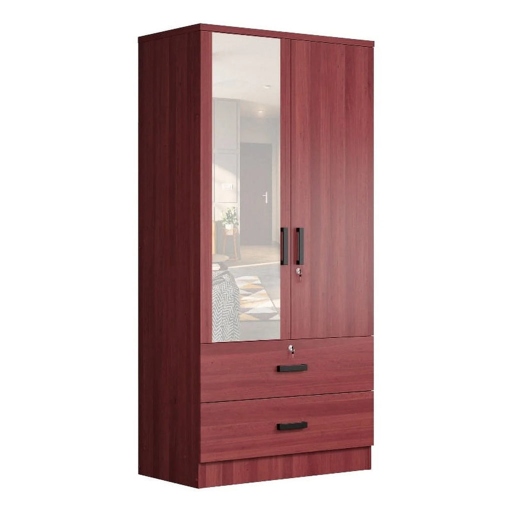 Mahogany Armoire Wardrobe with Mirror & Drawers F13988