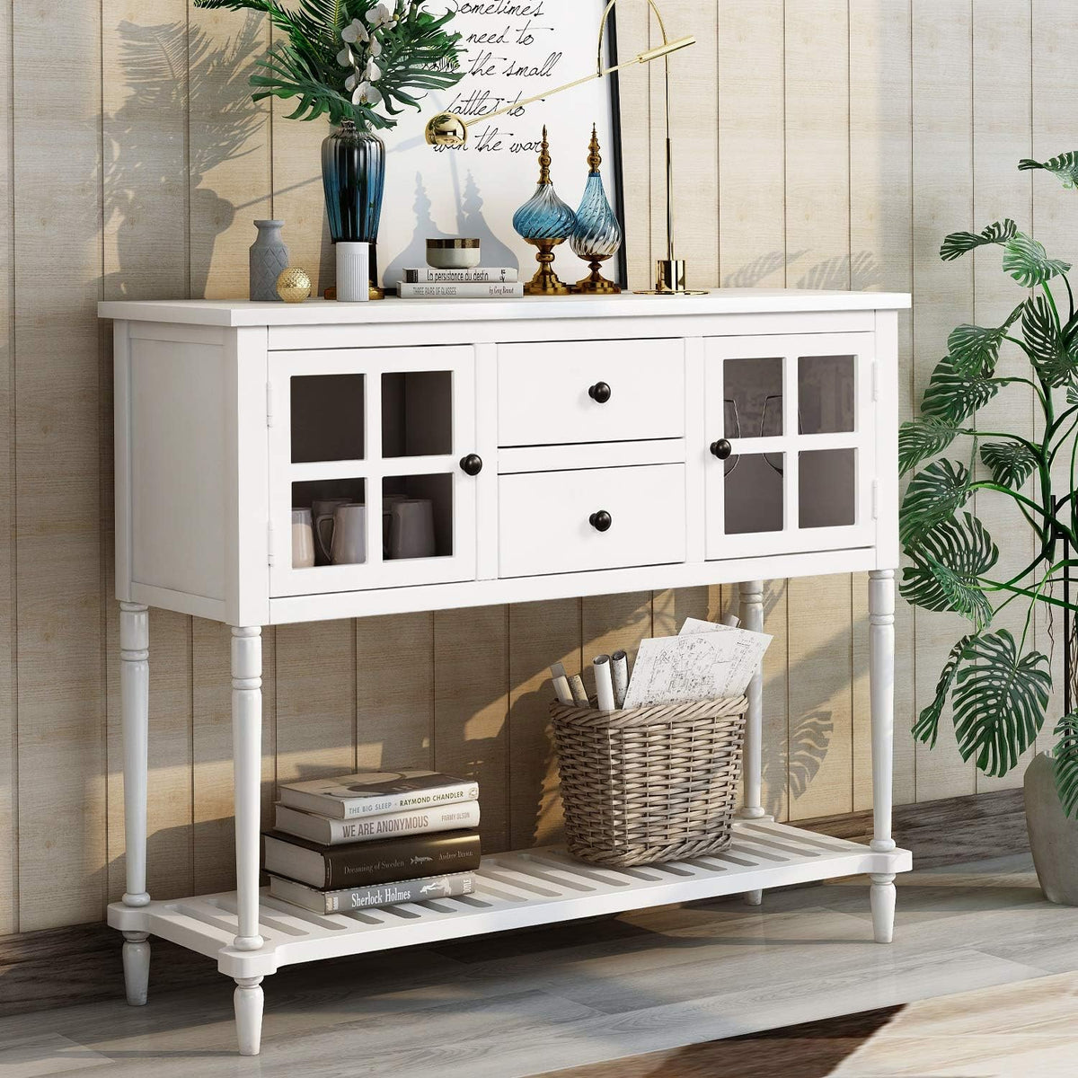 Antique Blue Sofa Table with Two Storage Drawers V8125