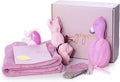 Pink Flannel Throw Blanket with Cosmetic Puff and Rabbit Towel G22818